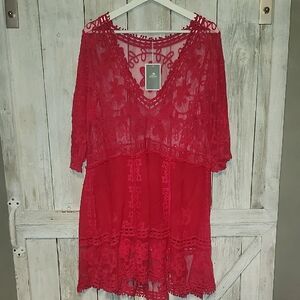 Red Lace V-Neck Dress
